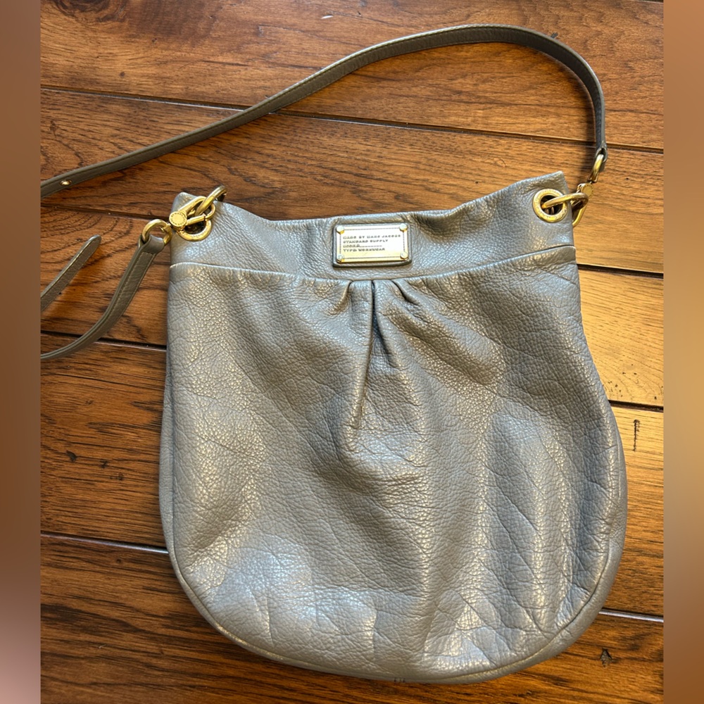 Gray Leather Shoulder Bag